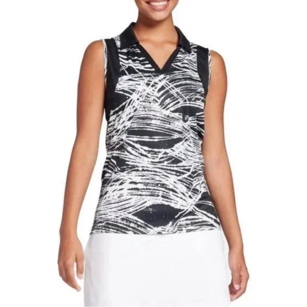 SLAZENGER Women's Marble Pin Tuck Sleeveless Golf Polo - XXL Black/White